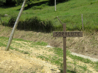 Spain, Soraluze, 08.11.2016, road sign on the city border Soraluze