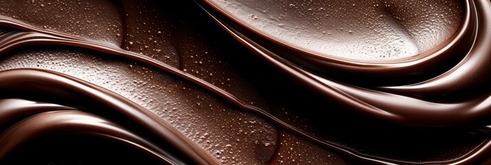 Delicate liquid chocolate swirl with smooth lines, close up of chocolate caramel background - obrazy, fototapety, plakaty