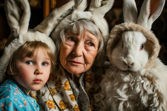 A heartwarming moment between a woman and two bunny rabbits
