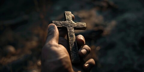 cross in the hands of a Christian Generative AI - obrazy, fototapety, plakaty