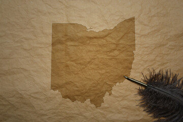 map of ohio state on a old paper background with old pen