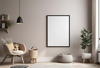 mockup frame on wall, minimal place, living room, wall art