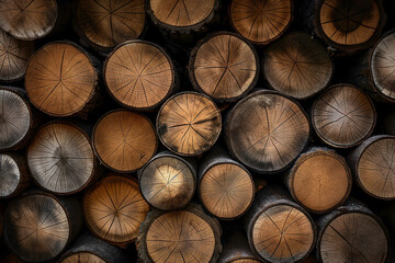 Close up of cut logs Background texture