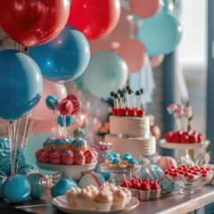 Birthday Party Celebration with Colorful Balloons and Treats