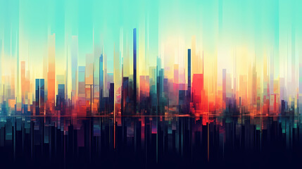 Fototapeta premium Abstract colorful city background, digital glitch art