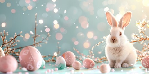 Easter Bunny on pastel background Generative AI