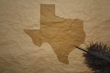 map of texas state on a old paper background with old pen
