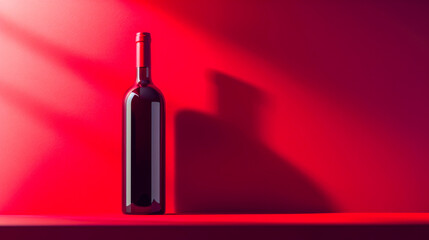 A minimalist presentation of a wine bottle against a soft pink backdrop - obrazy, fototapety, plakaty