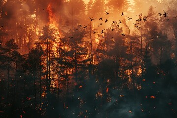 animals run away from a burning field