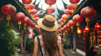 Foto op Canvas European girl tourist exploring the narrow streets of old cities in Asia © brillianata