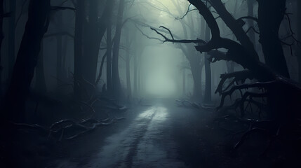 Fototapeta premium Mysterious dark forest at night