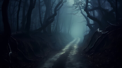 Fototapeta premium Mysterious dark forest at night