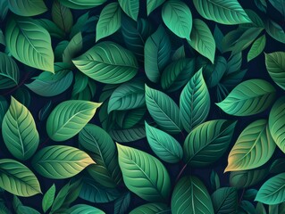 Green Leaves on Dark Green Background