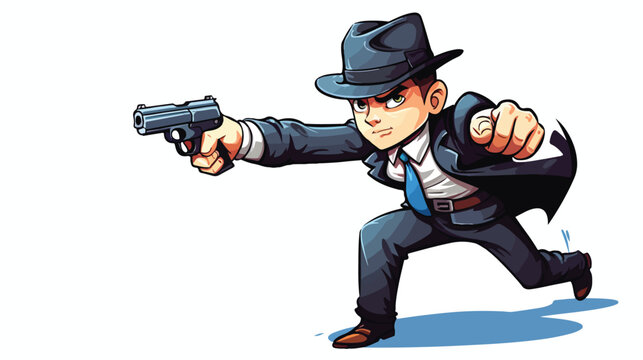 Police detective with a gun cartoon character 
