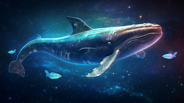 Digital drawing of a whale in outer space 