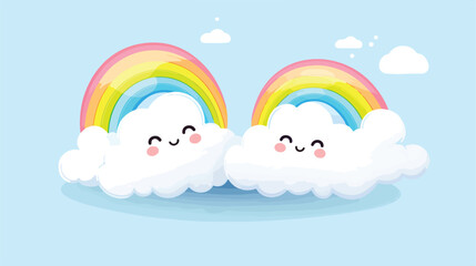 Rainbow between two cute clouds Flat vector illustration