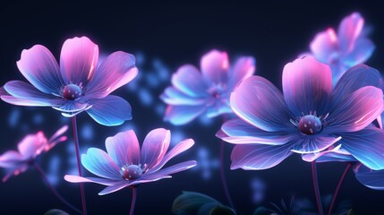 Digital futuristic flower wallpaper with neon light glow