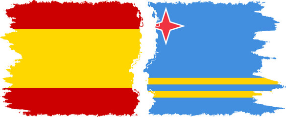 Aruba and Spain grunge flags connection vector