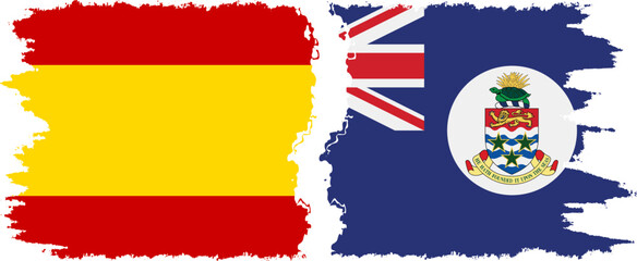 Cayman Islands and Spain grunge flags connection vector