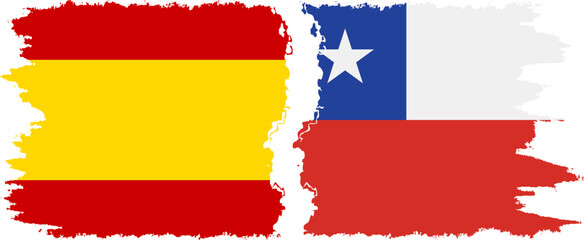Chile and Spain grunge flags connection vector