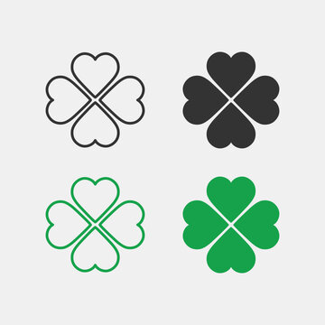 Four leaf clover icon isolated on grey background. Vector flat style illustration of St. Patrick's day green lucky clover leaf isolated for graphic, website, mobile app design