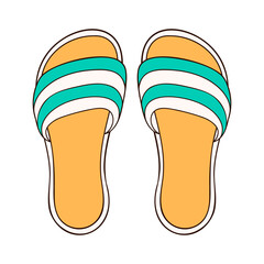 Slipper with stripes icon in cartoon. Flip flops beach shoes green and yellow color. Vector illustration isolated on a white background.