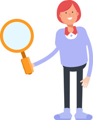 Woman Character Holding Magnifier
