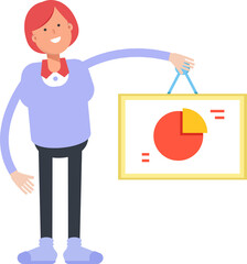 Woman Character Holding Pie Chart Signage

