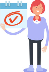 Woman Character and Check Mark Sign
