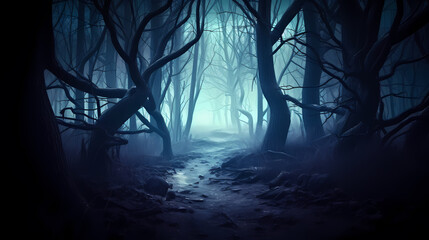 Obraz premium Foggy dark forest path scary melancholy background