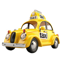 Toy taxi, 3d yellow car isolated on a white or transparent background, png