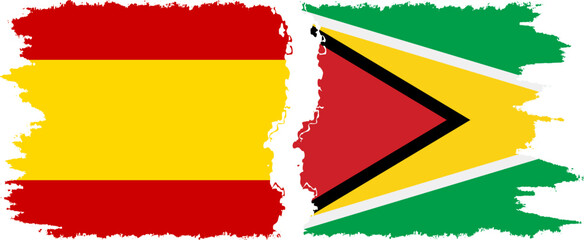 Guyana and Spain grunge flags connection vector