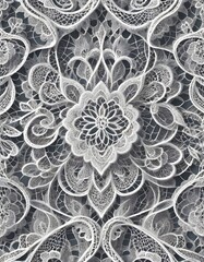 Symmetrical Lace Pattern Resembling a Snowflake in Grayscale, Generative AI
