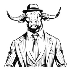 bull wearing vintage suit (1)