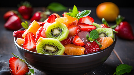 Fresh and delicious fruit salad with strawberries oran