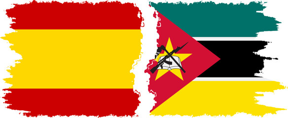 Mozambique and Spain grunge flags connection vector
