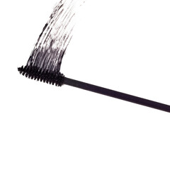 Black brush, mascara and makeup for eyelash, creativity or cosmetics for beauty, art and isolated...