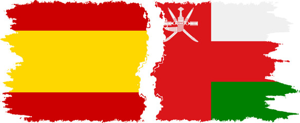 Oman and Spain grunge flags connection vector
