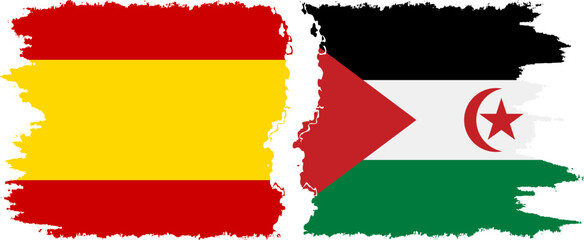 Western Sahara and Spain grunge flags connection vector