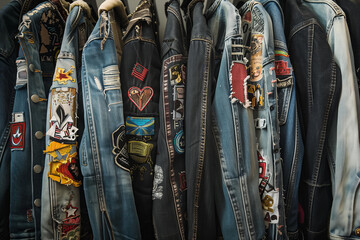 
custom denim jacket with patches and embroidery. grunge grandpacore