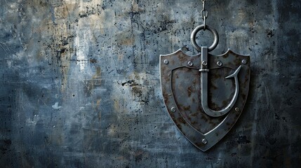A shield deflecting a hook symbolizing phishing protection - obrazy, fototapety, plakaty