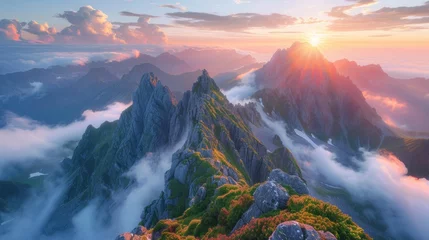 Foto auf Acrylglas Antireflex Tatra Mountain Peaks Clouds Sunset Tatra Mountains