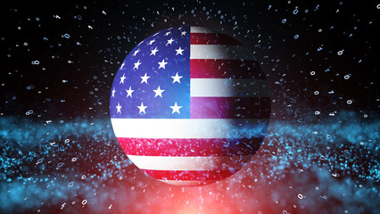 Usa sphere flag on computer binary data illustration background. - 753557799