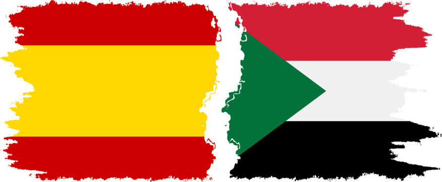 Sudan and Spain grunge flags connection vector