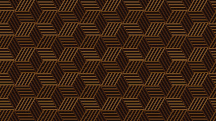 Geometric square cubic brown vector background. Seamless chocolate brown hexagons with stripes pattern vector