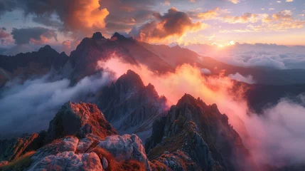 Papier Peint photo autocollant Tatras Mountain Peaks Clouds Sunset Tatra Mountains