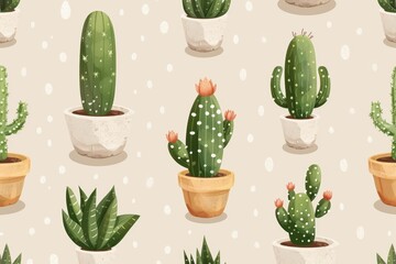 Cacti in Pots on Sand Beige Background
