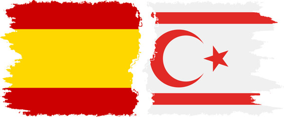 Turkish Republic of Northern Cyprus and Spain grunge flags conne