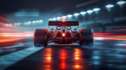 Illuminated F1 Car on Background