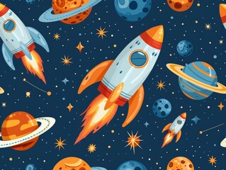 Naklejka premium Space Elements on Deep Blue Background